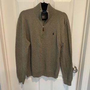 Polo by Ralph Lauren, Quarter Zip Pullover, Knit, Grey/Green, M